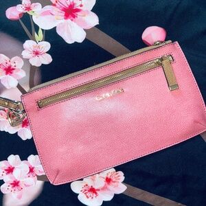 Calvin Klein faux leather pink wristlet